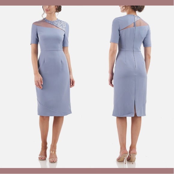 NEW $248 JS Collections [ 8 ] Sequin Hayden Knee Length Dress Denim‎ Blue - Picture 1 of 13